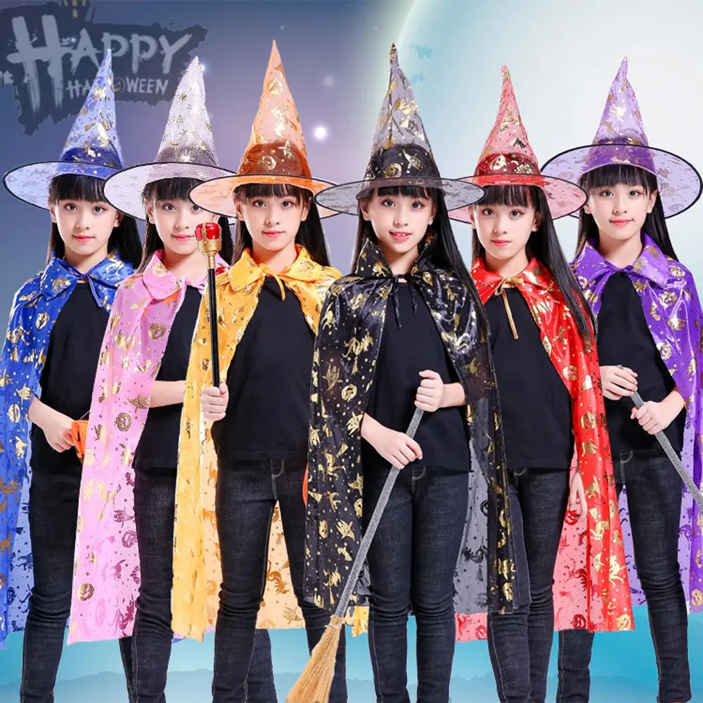 Zeigen Gothic Geist Kürbis Fledermaus Hut Hexe Kappen Halloween Umhang Sets Gruselige Kostüme Kinder Cosplay Kostüme Leistung Kleidung