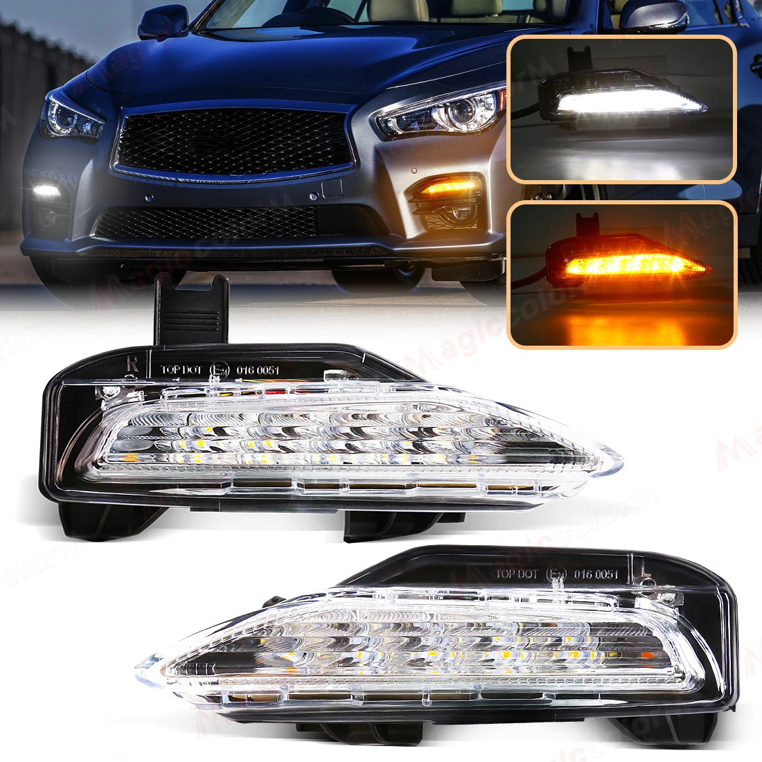 LED Turn Signal Lights For Infiniti Q50 Q50S Sport Model 2014 2015 2016 2017 2018 2019 2020 LED DRL Daytime Running Lights 12V