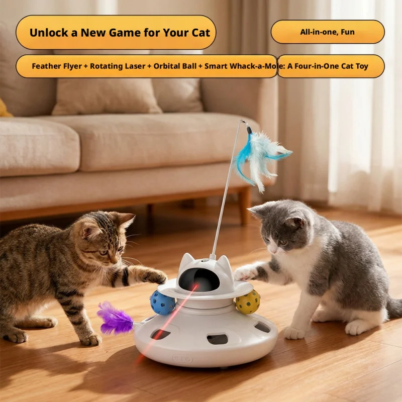 

Pet Toy Teaser Rotating Teaser Wand for Self-Entertainment Boredom Relief Interactive Cat Toy with Flexible Feather Teaser