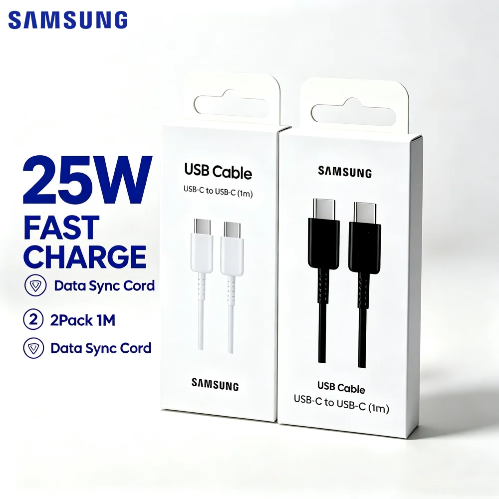 Samsung USB-C to USB-C Cable 2Pack 1M PD 25W Fast Charge Anti-Break Data Cord For Galaxy S26 S25 S24 S23 Ultra Z Fold Flip 7 8 6