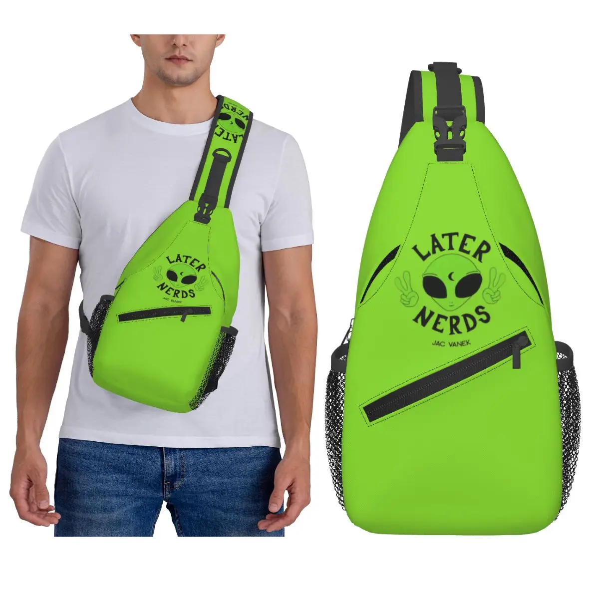 

Зеленая нагрудная сумка с изображением инопланетянина НЛО, мужской рюкзак через плечо, нагрудная сумка, дорожный походный рюкзак, сумка на плечо