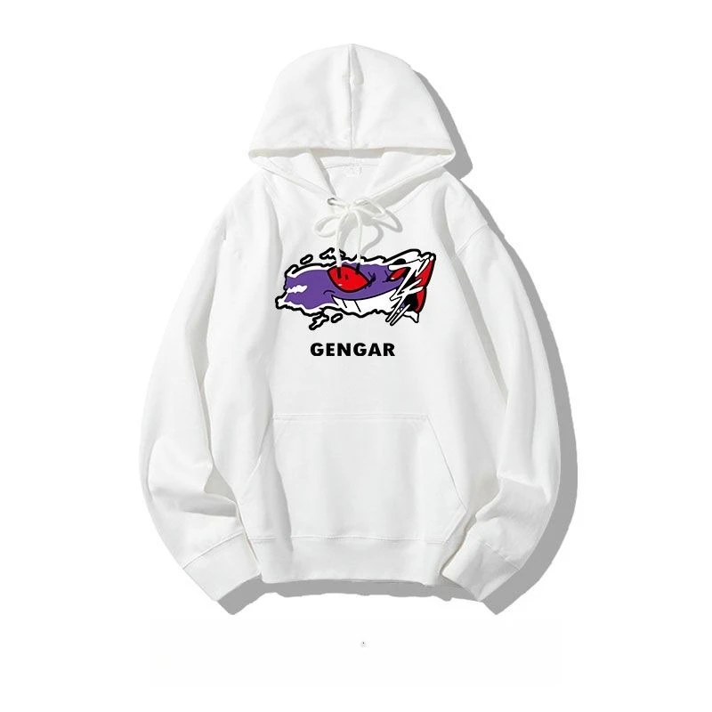 Pokémon Anime Gengar Printed White Hoodie 2025 Autumn/Winter New Men's and Women's American Trend Loose Casual Sweater Top