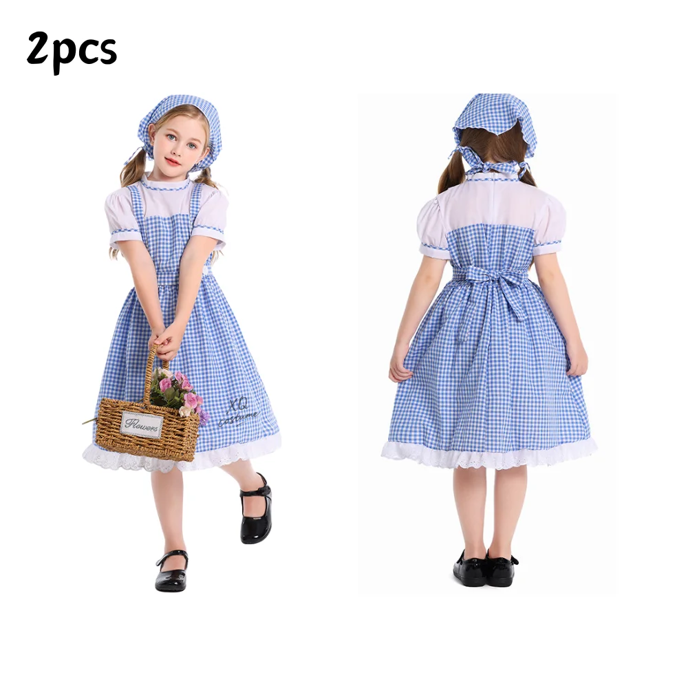Disfraz de Dorothy del Mago de Oz para Niñas, Vestido Azul a Cuadros de Cuento de Hadas con Bufanda para Halloween, Fiesta o Carnaval