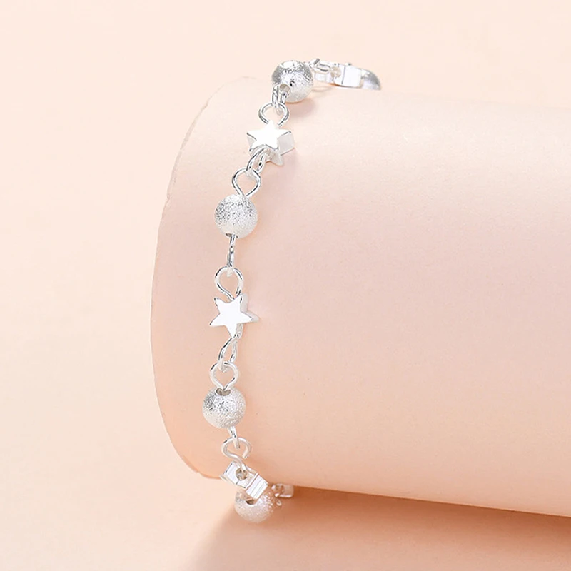 1 pc Silver Small Star Fresh Bracelet Fresh Star Bracelets For Women Personality Round Bead Bracelet Korean Fashion