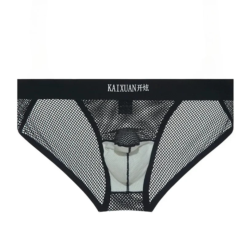 Hollow Mesh Transparent Brief for Men Sexy Elephant Nose Underwear Gays Erotic U Convex Pouch Underpants Sissy High Fork Tangas