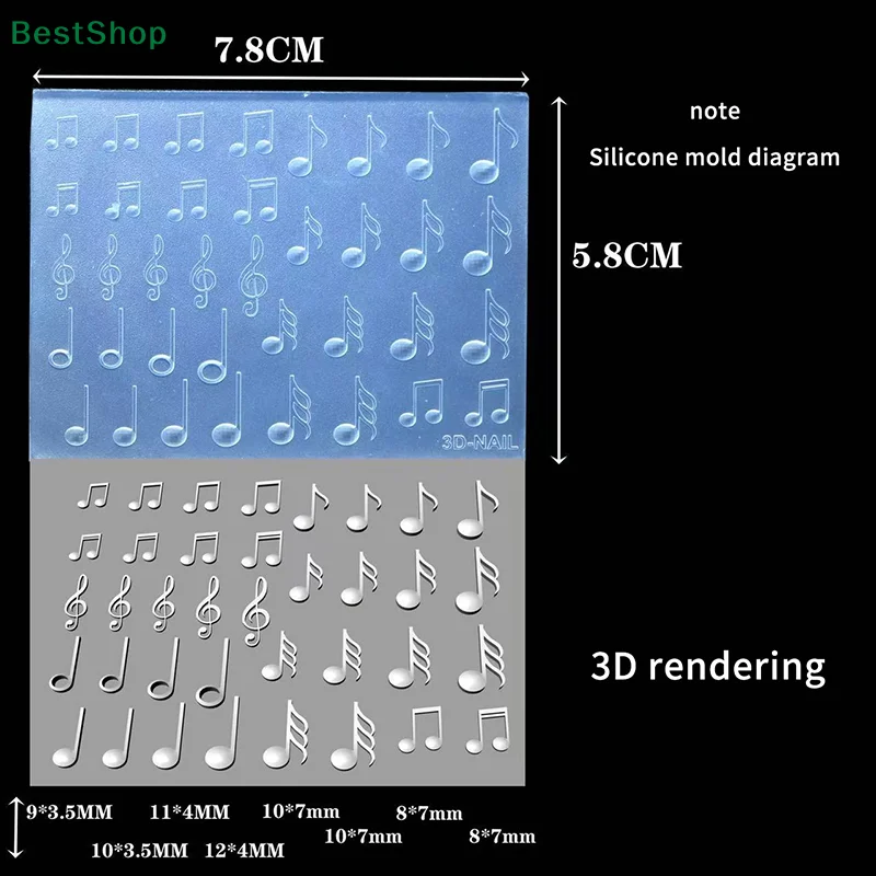 ☆ ☆ ☆ Lettre Note musicale numéro Nail Art décor 3D Silicone manucure modèles bricolage moule à ongles