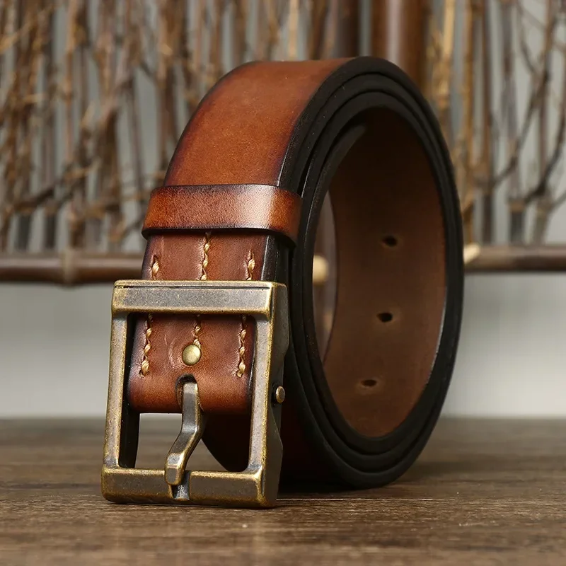 3.8CM High Quality Belt Men's Genuine Leather Top Layer Pure Cowhide Brass Buckle Jeans Fashion Belts for Men Luxury Designer