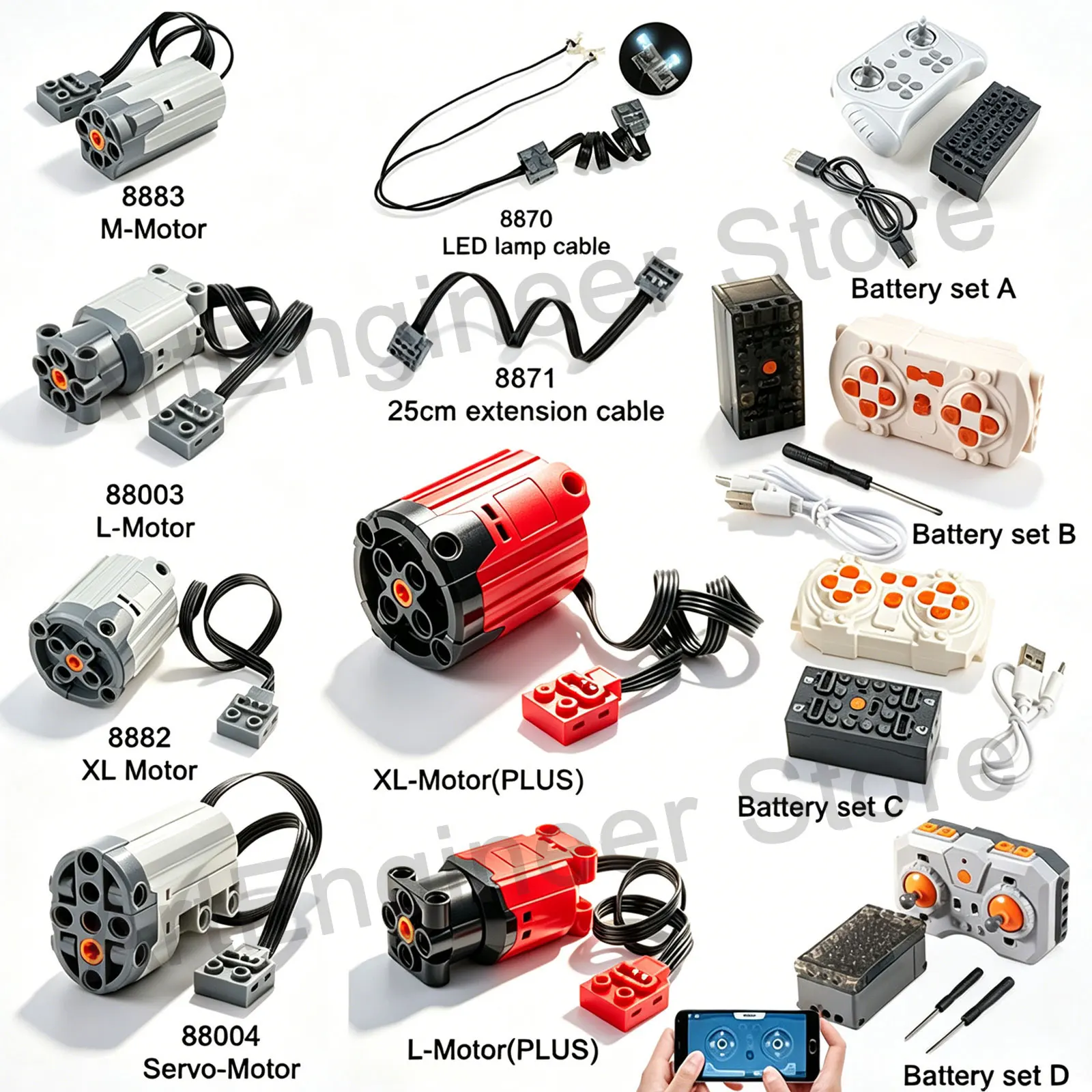 Technical Motor Parts MOC Good Multi Power Functions 8293 8883 Tool  L-XL-Servo Motor PF Model Sets Building Blocks Compatible