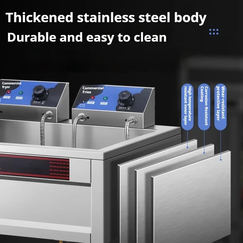 Commercial Deep L 000W, Automatic Temp Control Vertical Oil Fryer Donuts Chicken & Pastry