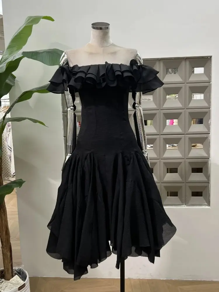 Seksowna, marszczona sukienka z odkrytymi ramionami i przezroczystymi płatkami dla kobiet, elegancka, wieczorowa sukienka na imprezę, do klubu nocnego, na urodziny, do noszenia na pokazach, Vestidos