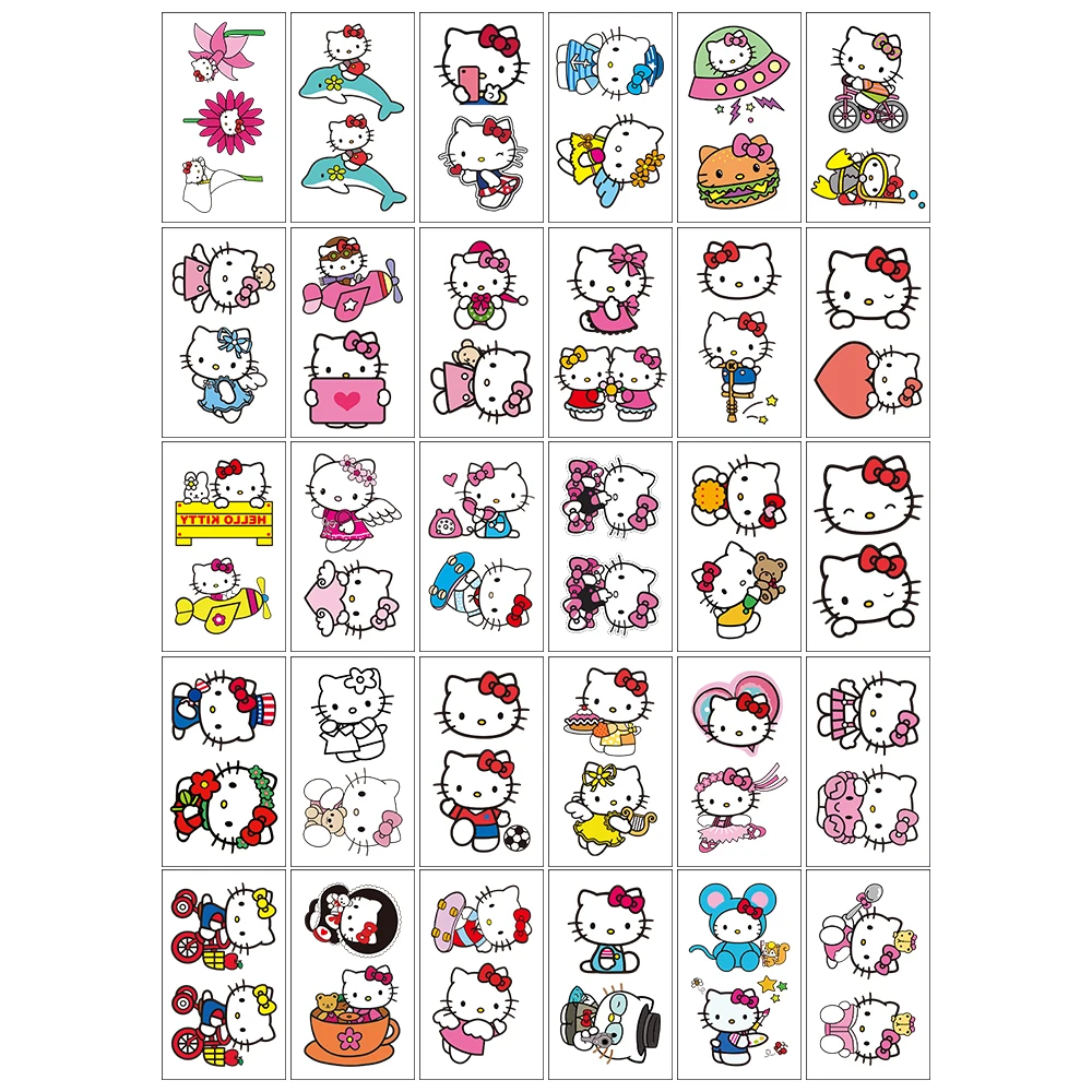 30 Teile/satz Cartoon Hallo Kitty 3D Temporäre Tattoos Aufkleber 5*5cm Kawaii Nette Rosa Kitty Katze Nagel Aufkleber DIY Wasserdicht KT Slider