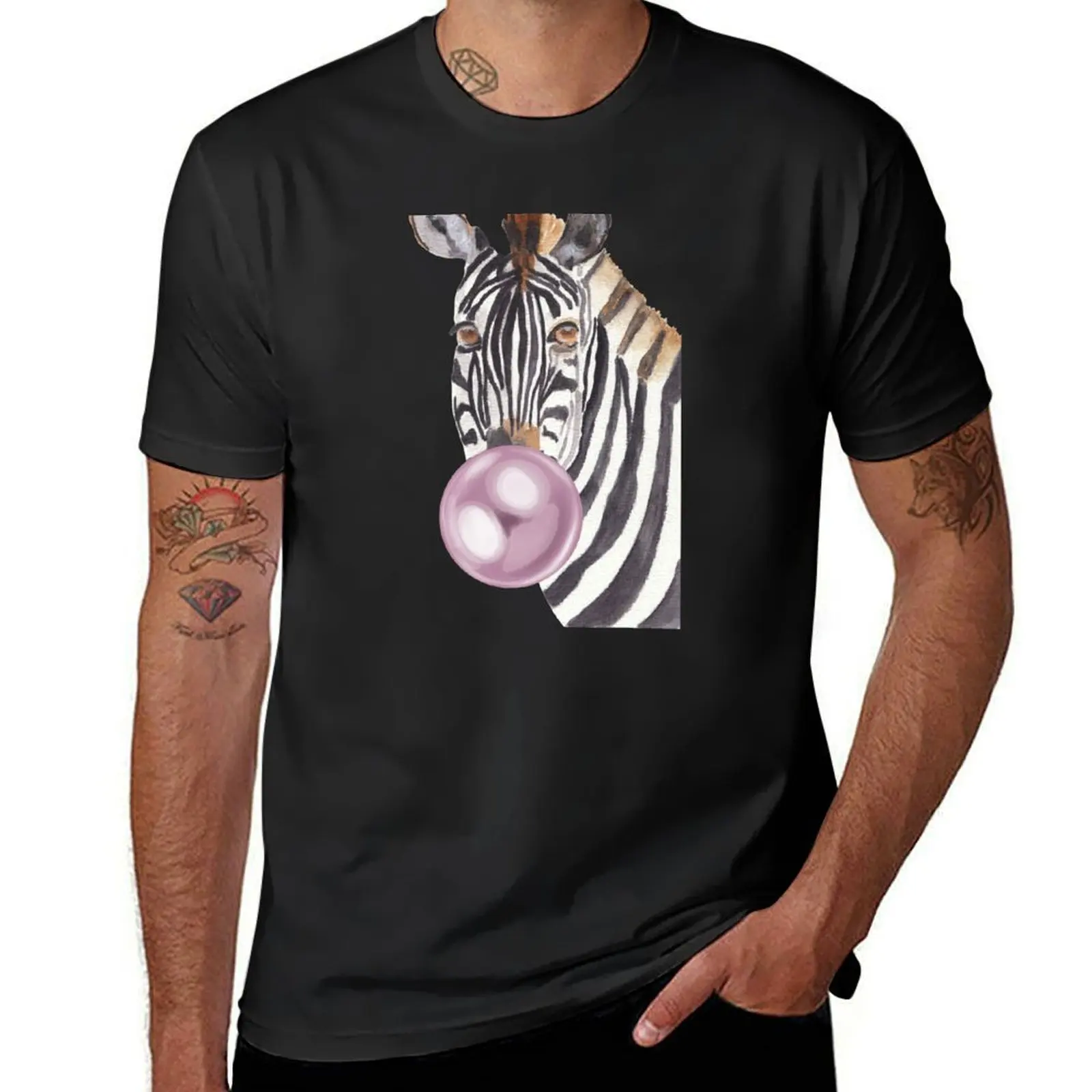 Zebra blowing bubblegum.. T-shirt summer tops plus sizes aesthetic clothes blacks mens champion t shirts