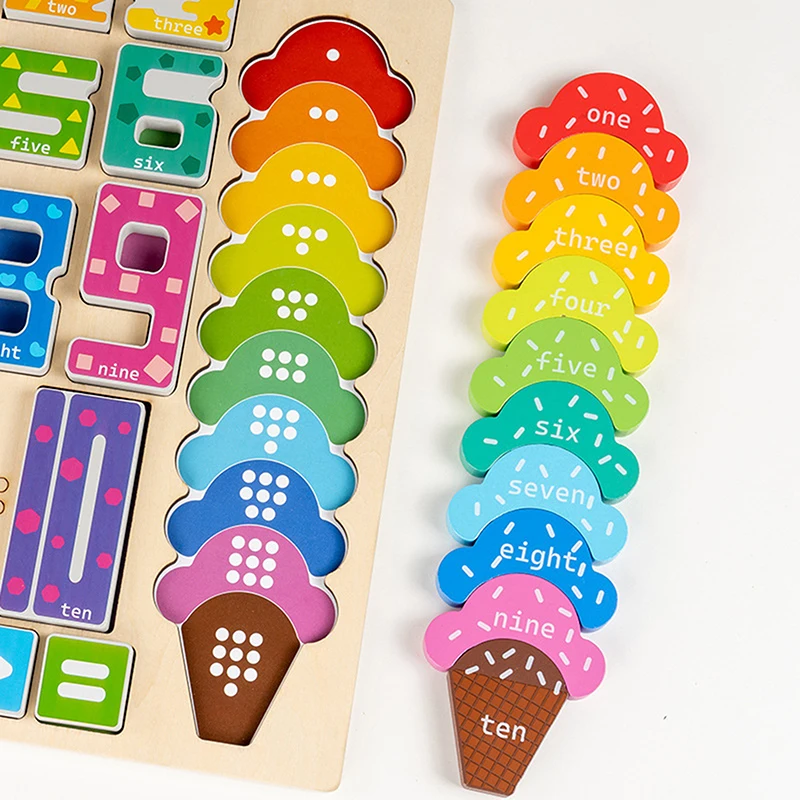Wooden Educational Digital Blocks Creative Puzzles Stacking Toys Recognizing Color Numbers Montessori Gift