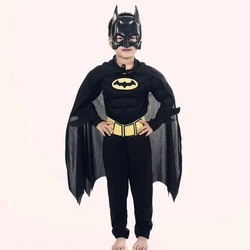 Kids Bat Cosplay Jumpsuit Hero Costume Suit with Cape Mask Men Superhero Wayne High Quality Props Halloween Carnival Party