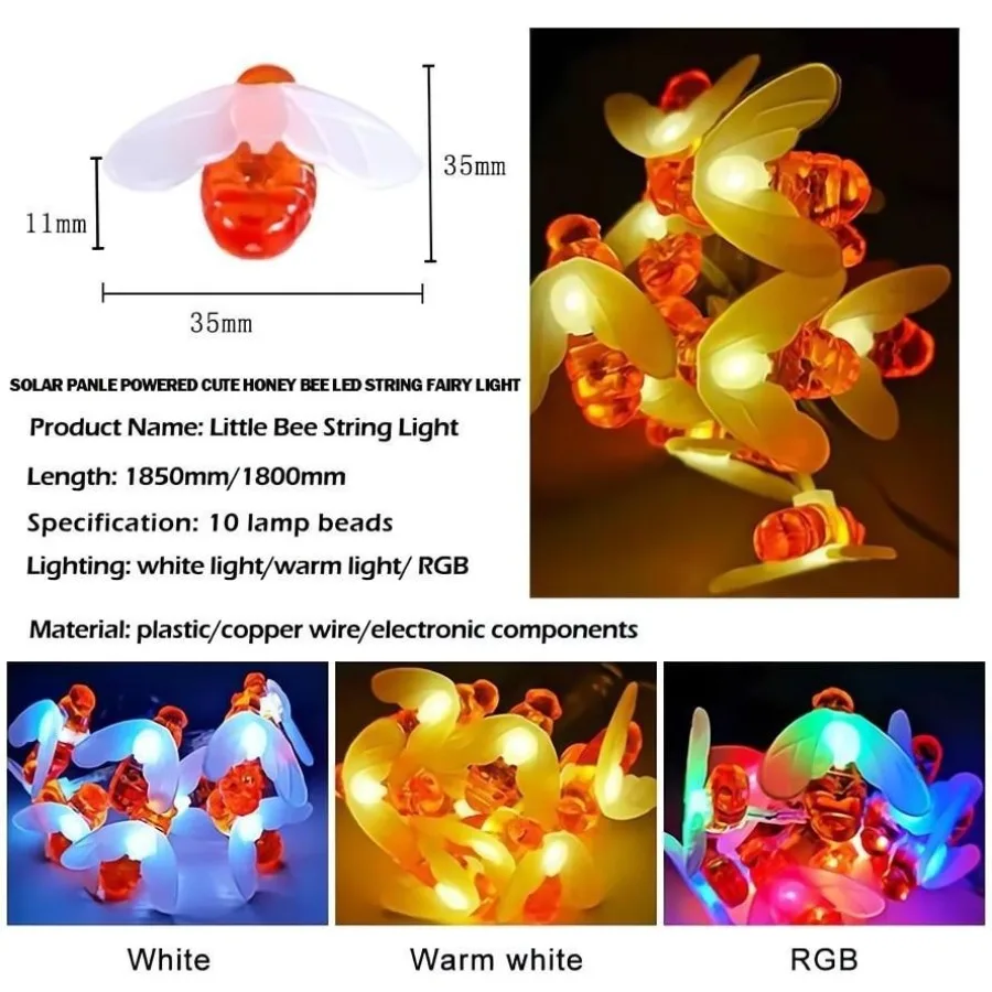 Cute Bee Outdoor Light Solar String Light 100led Wedding Home Garden Patio Party Christmas Tree Honeybee Starry Fairy Decor Lamp