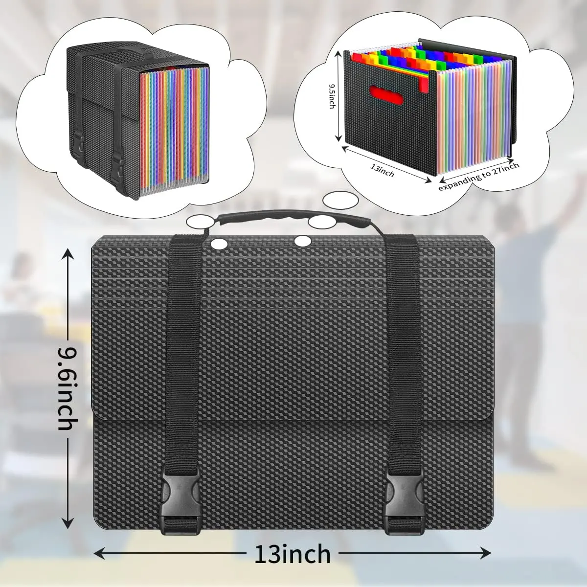 Expanding File Folder 25 Pockets Accordion Organizer with Handle Portable Filing Box for A4 Letter Documents view 5