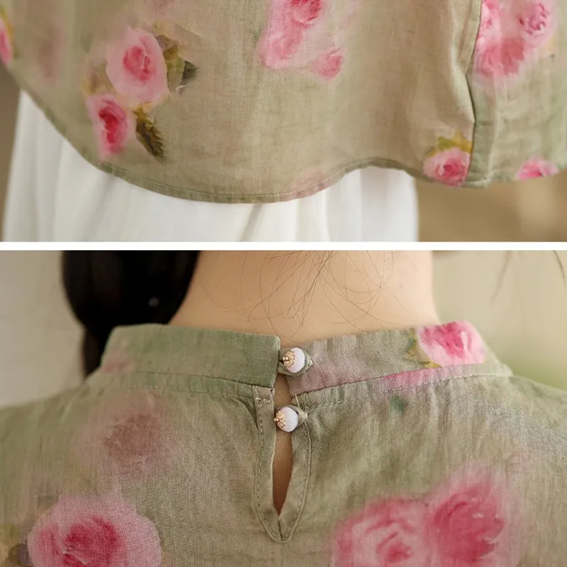 Women Casual Blouses Shirts New 2024 Summer Chinese Style Vintage Embroidery Floral Print Loose Female Tops Shirts B3862