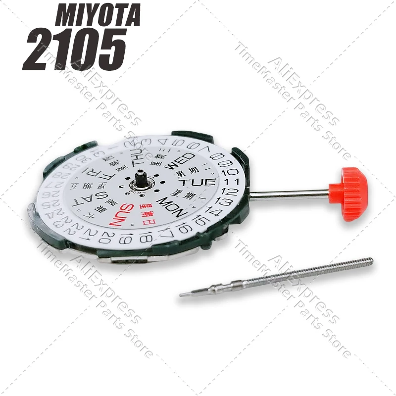Komponen Perbaikan Arloji Pengganti, Mesin Quartz Kompatibel Miyota 2105 3 Jarum Kalender Ganda Tampilan Hari Tanggal