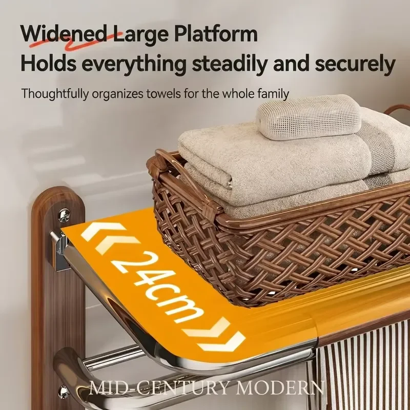 Premium Stainless Steel Wall Mounted Towel Rack Foldable Bathroom Accessory Mirror Polished Finish Modern Toilet Storage