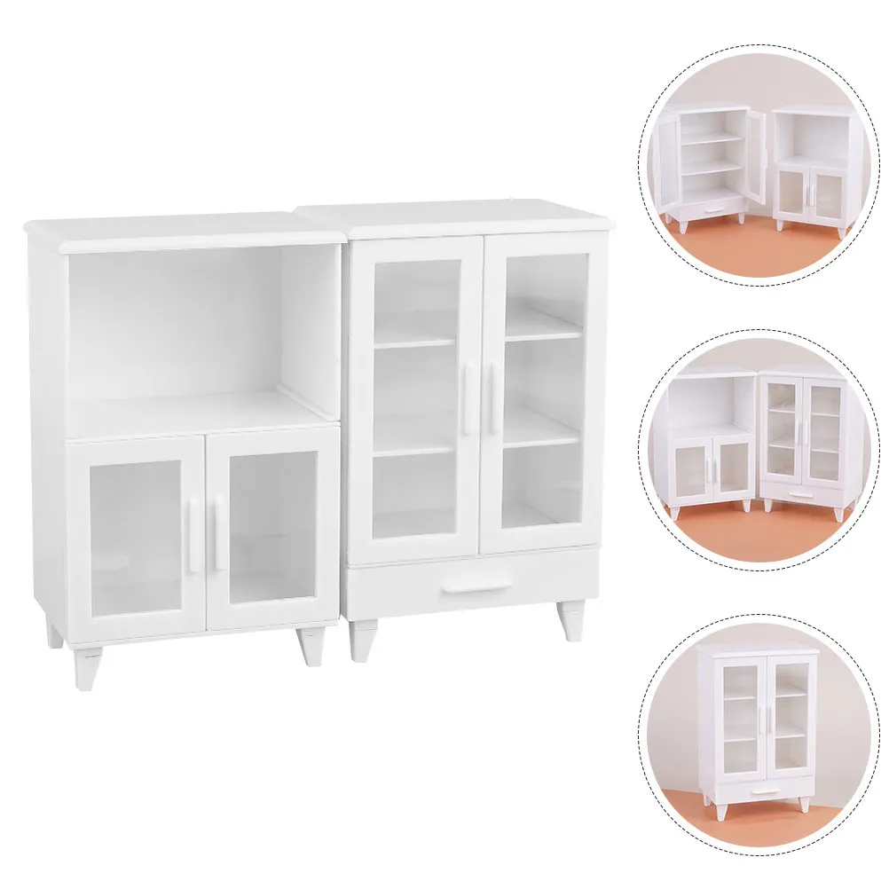 

2Pcs Miniature Furniture Cabinet Realistic Dollhouse Storage Cupboard Accessories for Creative Play and Display
