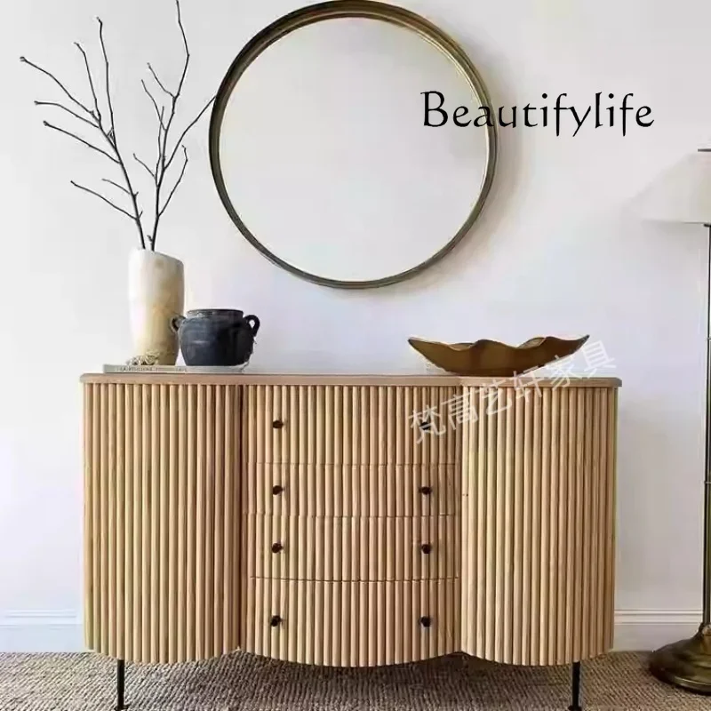 

L Nordic modern design creative semicircular dining side cabinet solid wood tea cabinet neoclassical art entrance cabinet