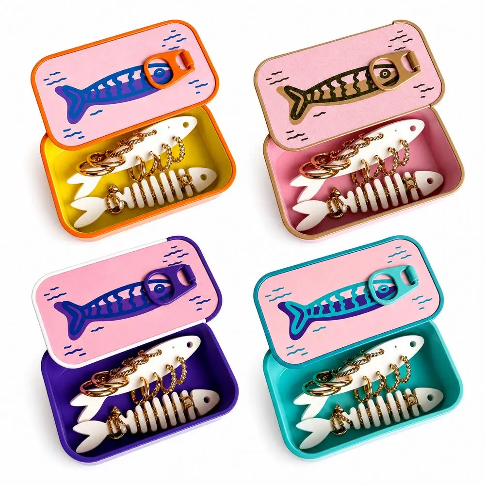 Portable Plastic Sardine Jewelry Box 3D Printed Shockproof Shell Mini Jewelry Organizer Fishbone Insert Earring Slots Daily Use
