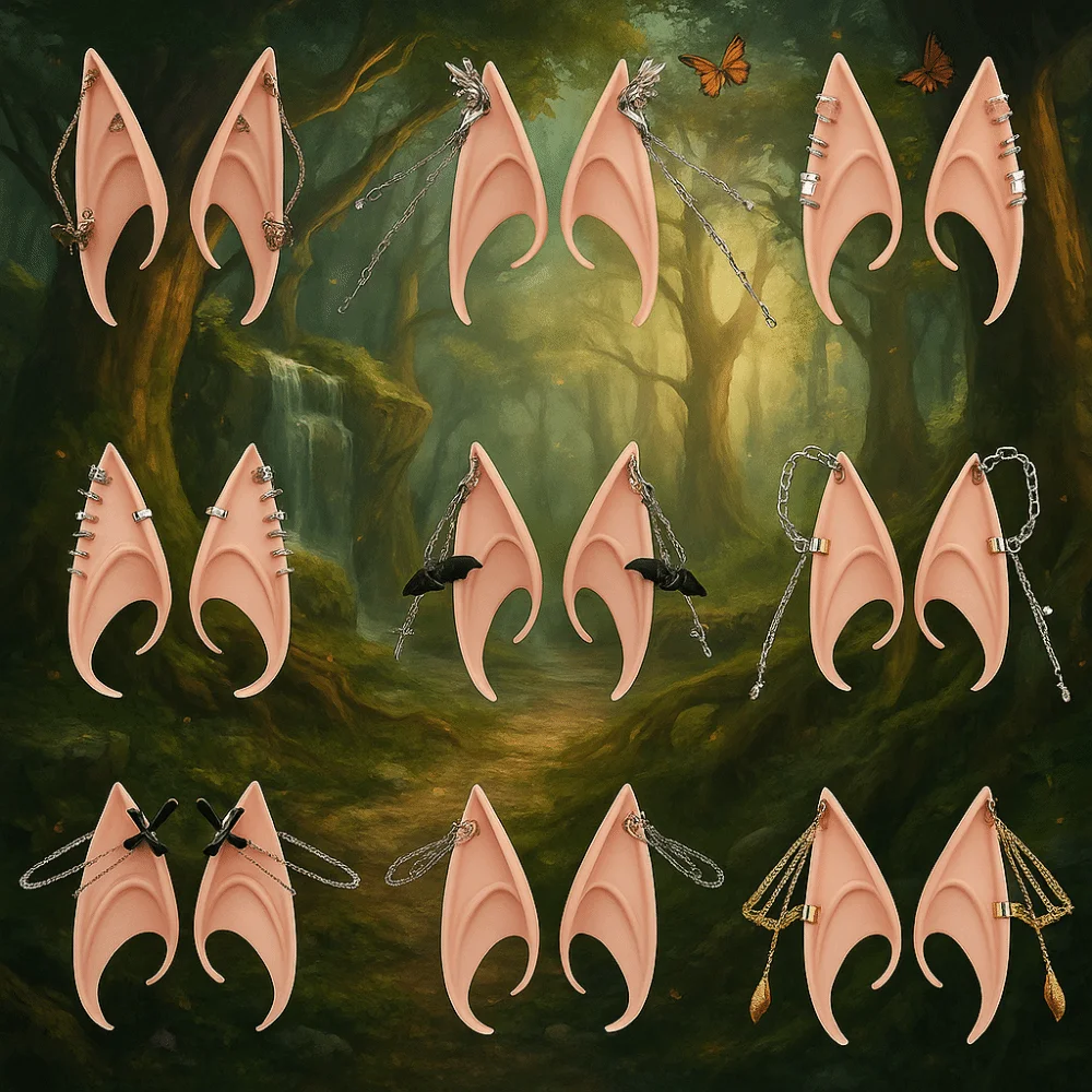 1pair Cute Latex Elf Ears with Earring Non-pierced False Ears Women Earrings Cross Ear Cuff Jewelry Cosplay Accessories