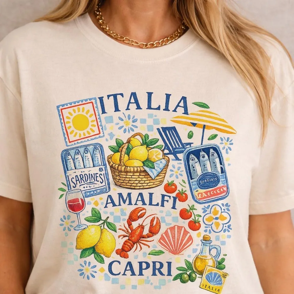 

Italy Vacation Shirt Amalfi Coast Tee European Summer Outfit Lemon Graphic