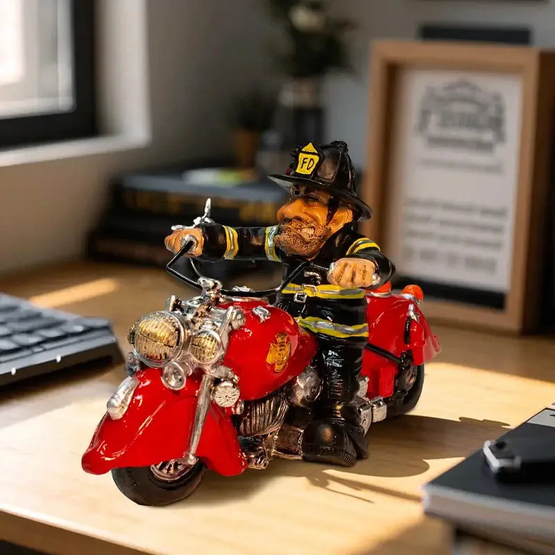 Firefighter Motorcycle Figurine, Vintage Firebike Resin Model, Unique Collectible Desk Decoration for Home Office, Gift