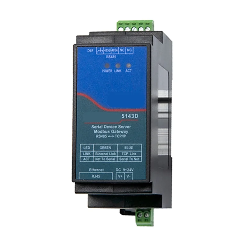 Сервер последовательных устройств Din-Rail ZLAN5143D Шлюз Modbus RS485 от TCP/IP DC9-24V Поддержка полнодуплекса