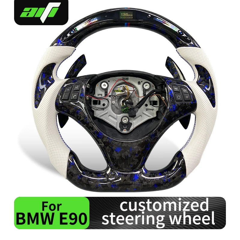 

Fit for BMW E90 E87 E92 E93 steering wheel carbon fiber forged white leather LED, personalized customized steering wheel
