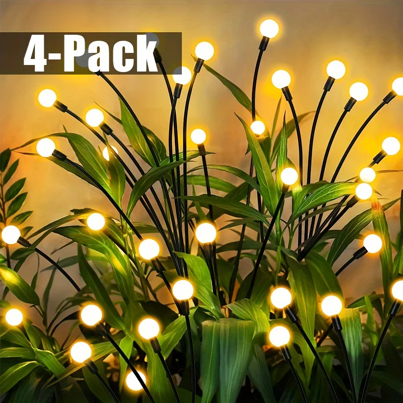 4 Pack 8 LED Solar Firefly Garden Light, String Lights for Festive Outdoor Decor, Sway by Wind