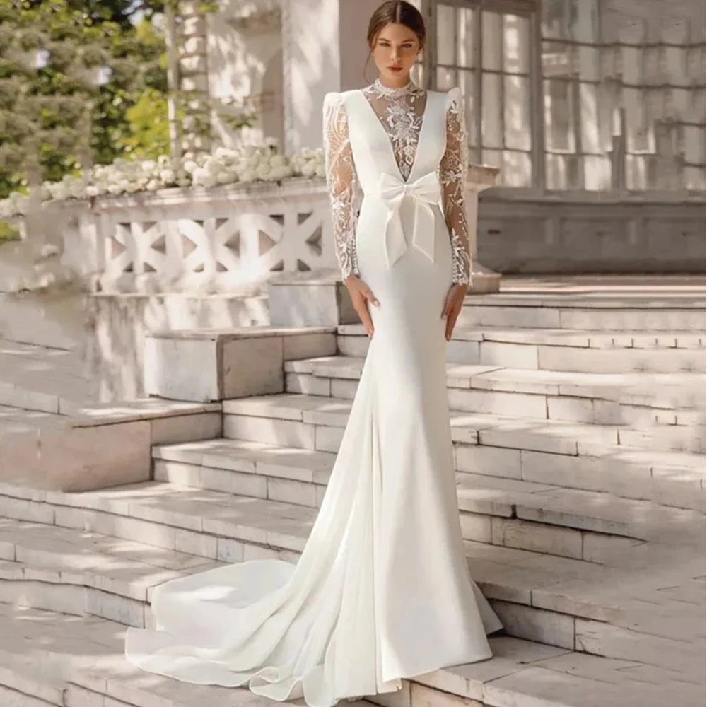 Pmwrun encantador tule com decote em v applique vestido de casamento romântico andar comprimento a linha sem costas sem mangas nupcial vestido de novia