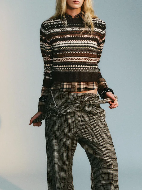 

Модный круглый вязаный свитер Ne Long Sve 2025, зимний женский универсальный трикотаж с вышивкой, классический женский слэ