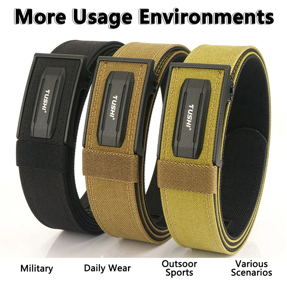 TUSHI Hard 3.8 Wide Thickened gun hanging double-layer nylon cloth belt versatile outdoor tactical automatic buckle men\'s belt