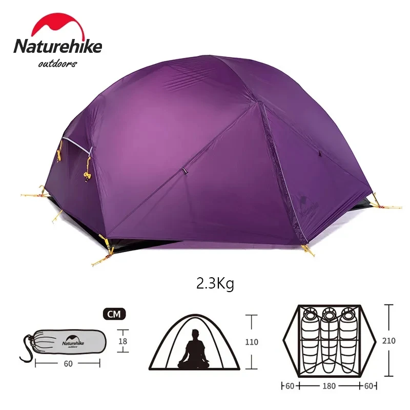 

Naturehike Mongar Camping Tent 2-Person Tent Ultralight Outdoor Travel Hiking 20D Nylon Backpacking Camping Tent With Floor Mat