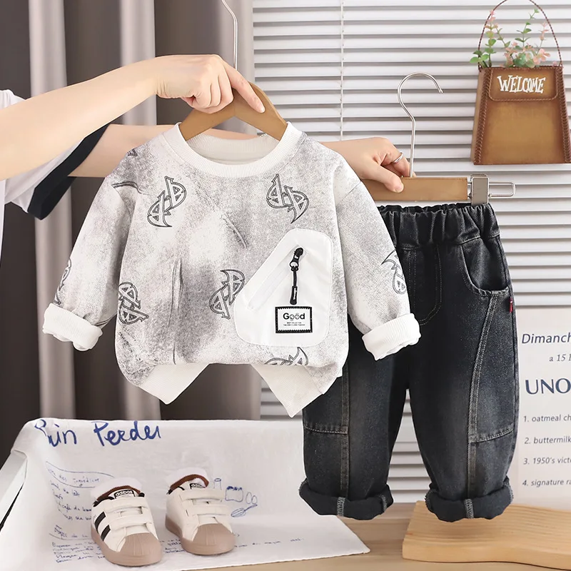 Toddler Boys Fall Outfits 2026 Spring Autumn Baby Boy Clothes 0-5T Casual Zipper Pocket Long Sleeve Tops and Pants Two Piece Set