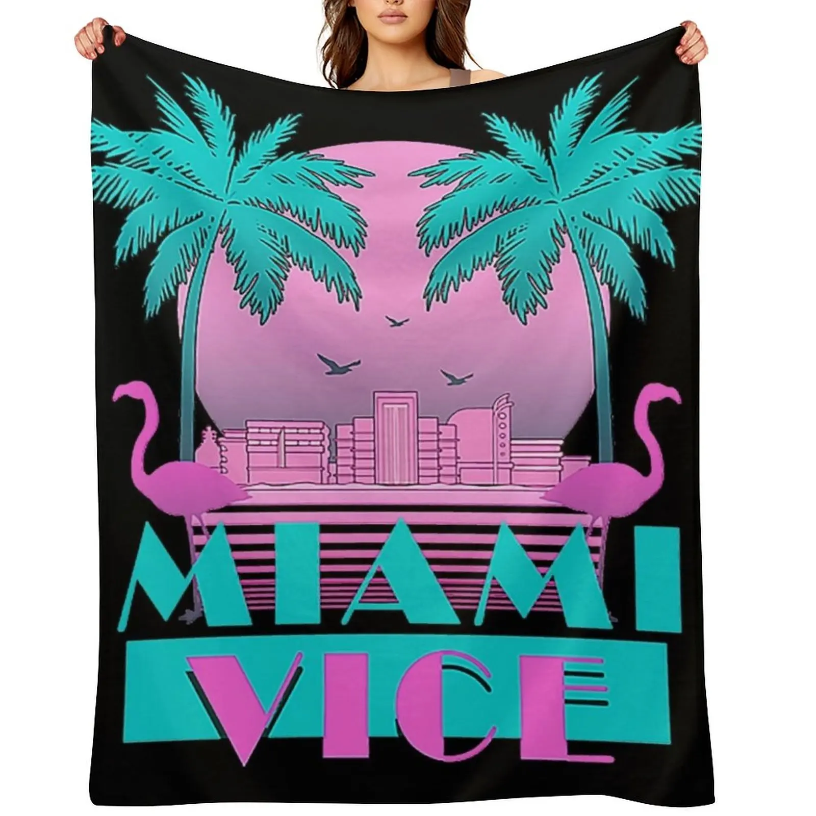 

Miami Vice - Retro 80s Design Throw Blanket Fashion Sofas Luxury Throw Flannel Soft Beds Blankets