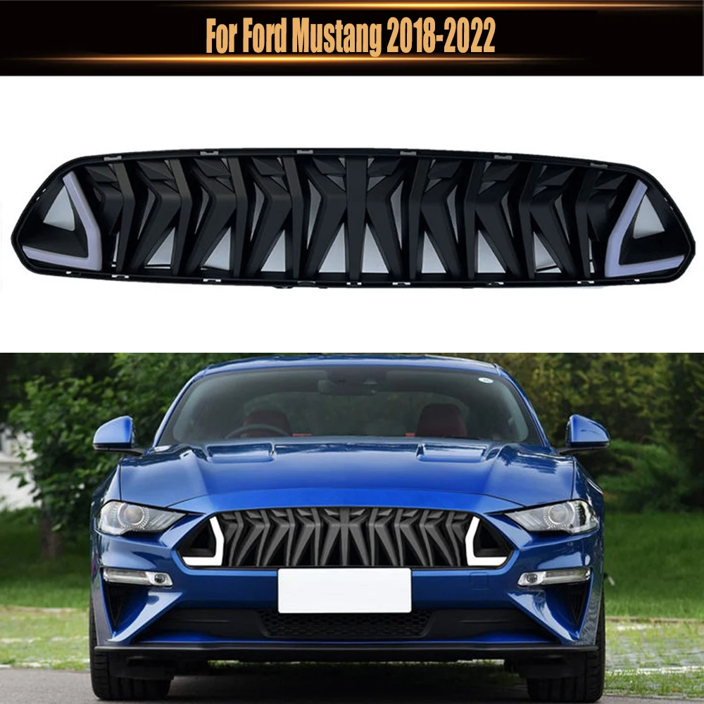 For Ford Mustang 2018-2022 Modified Grille Trim Racing Grills Car Accessories ABS Front Mash Grill Upper Grid With LED Light