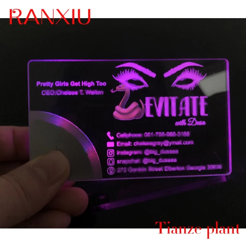 Custom Plain blank acrylic laser company gift give away with colorful lighting up  Led business card