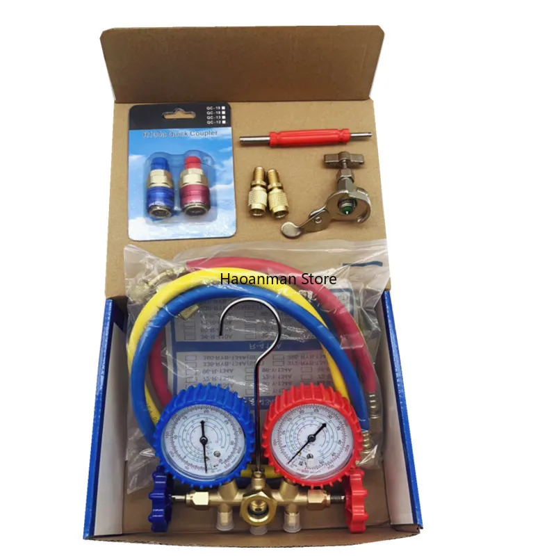 Fluorinated double-headed meter set for automobile air conditioner R134/R22/R410 double oil meter and double movement