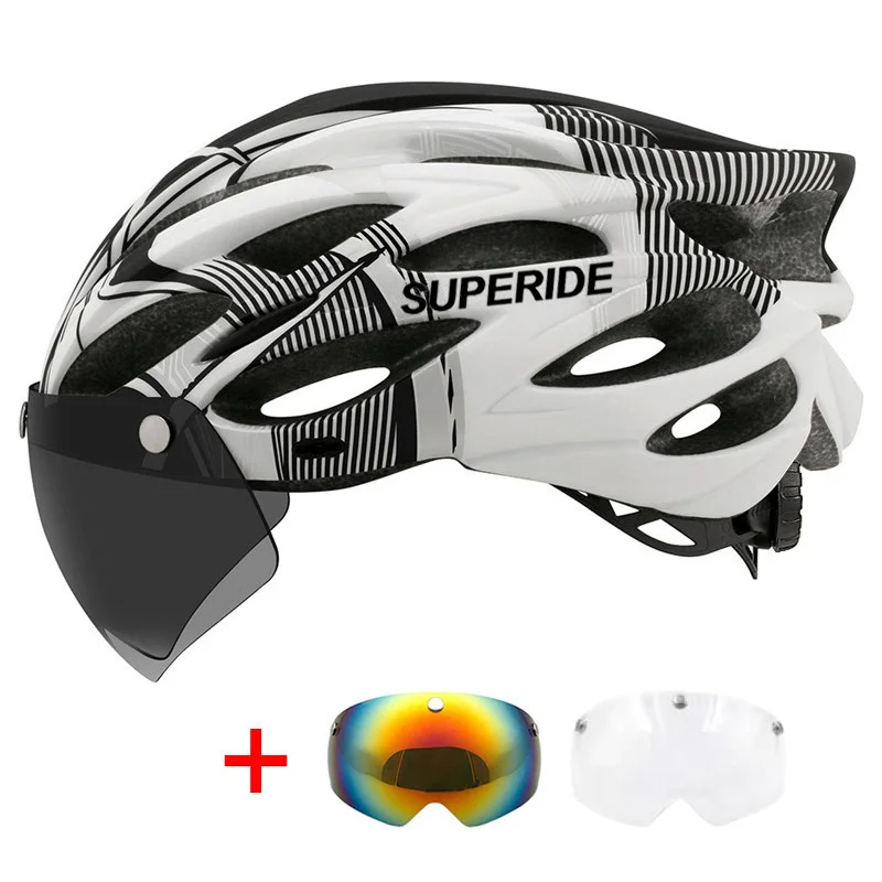 SUPERIDE Fahrradhelm für Herren und Damen, mit magnetischer Schutzbrille und Sonnenblende, Sport, ultraleicht, Rennrad, MTB, Fahrradhelm
