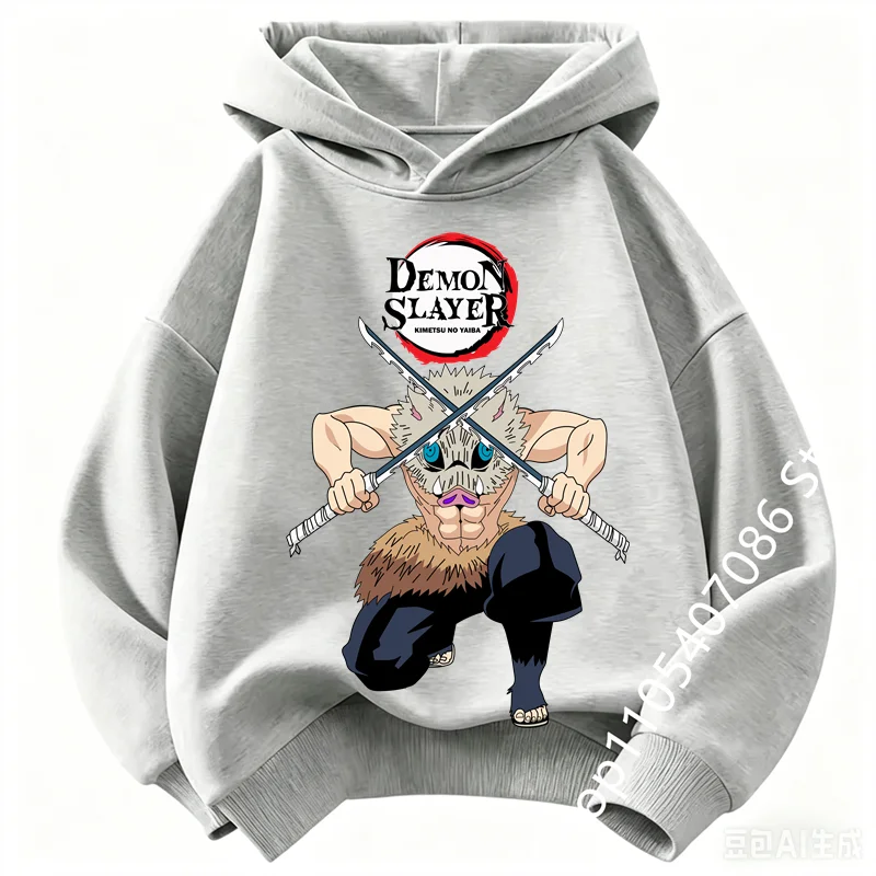 Demon Slayer Anime Printed Hoodie for Kids Long Sleeve Hooded Top Boys Girls Lightweight Outerwear Casual Autumn Children Gift