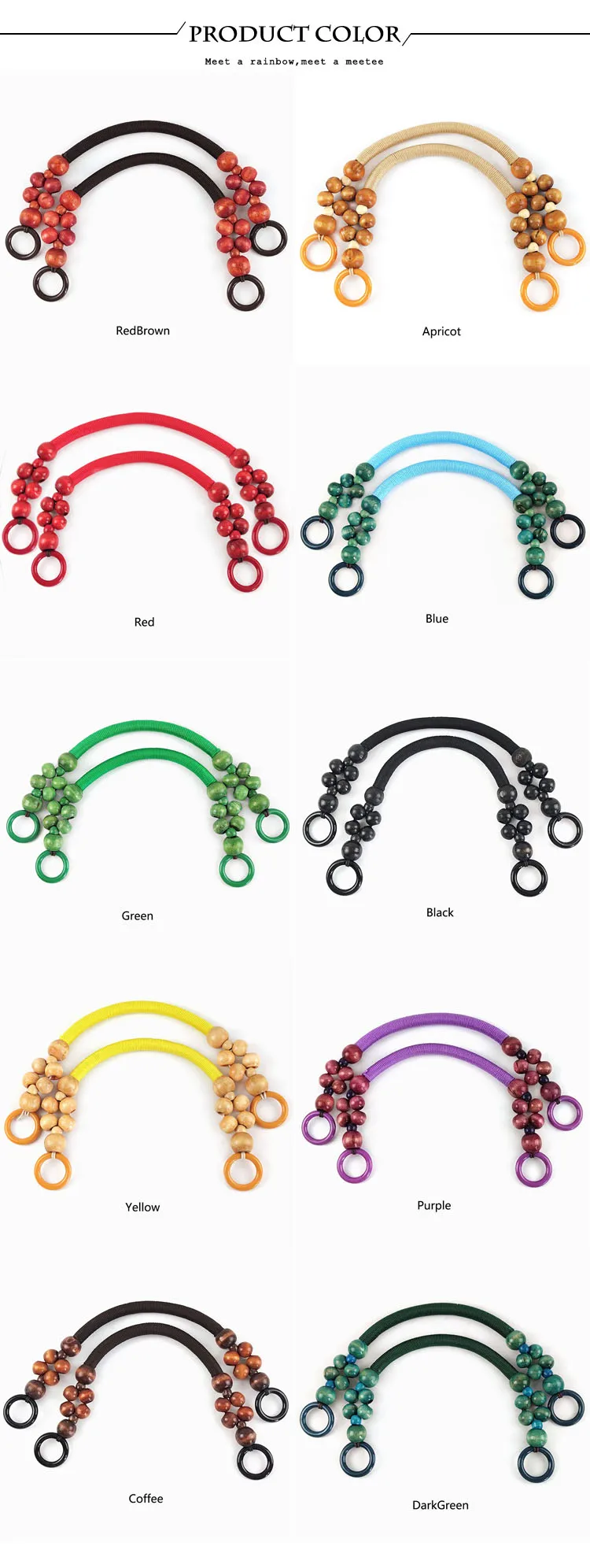 2/4Pcs 37/48cm Wooden Beaded Purse Frame Rope Wrapped Bag Handles for Crochet Beach Totes DIY Bags Making Replacement Supplies