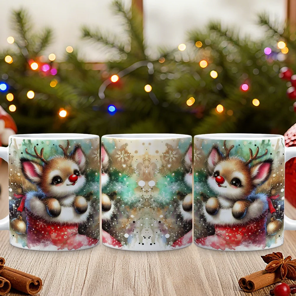 1pc Christmas Themed Ceramic Coffee Mug | Cute Reindeer Pattern, Festive Design for Holiday Season Gift Idea, Suitable for Christmas Celebration and Daily Use at Home Office