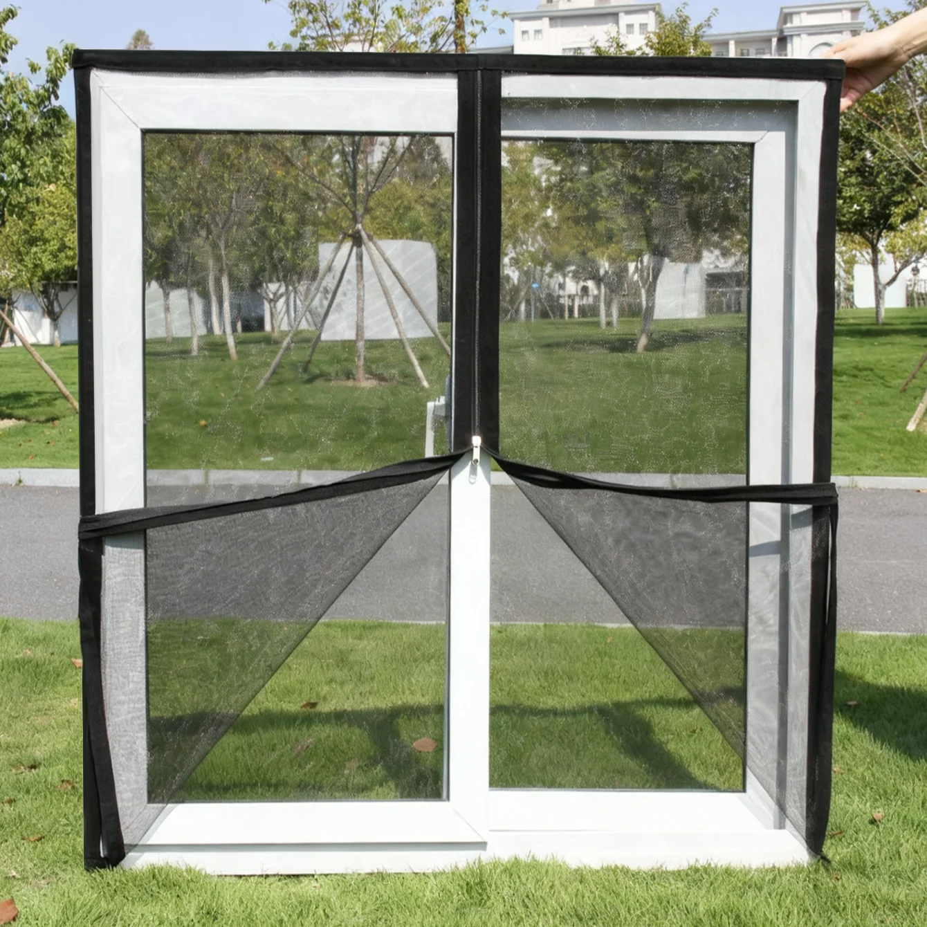 Black Double-Sided Zipper Insect Screen Mesh Curtain for Windows,Breathable PP Netting Easy Install for Bedroom,Greenhouse,Mome