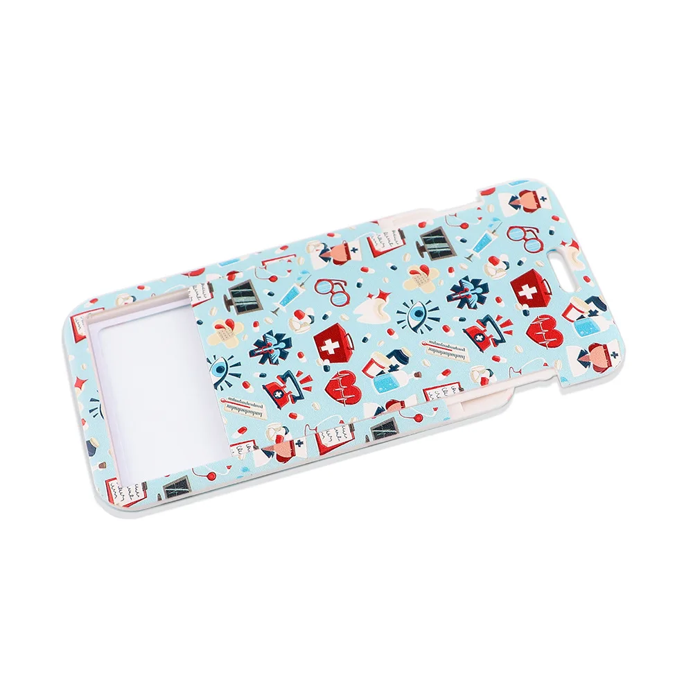 Nurse Doctor Medical Pattern Slide Cover Card Case Student ID Holder Work Badge with Phone Lanyard