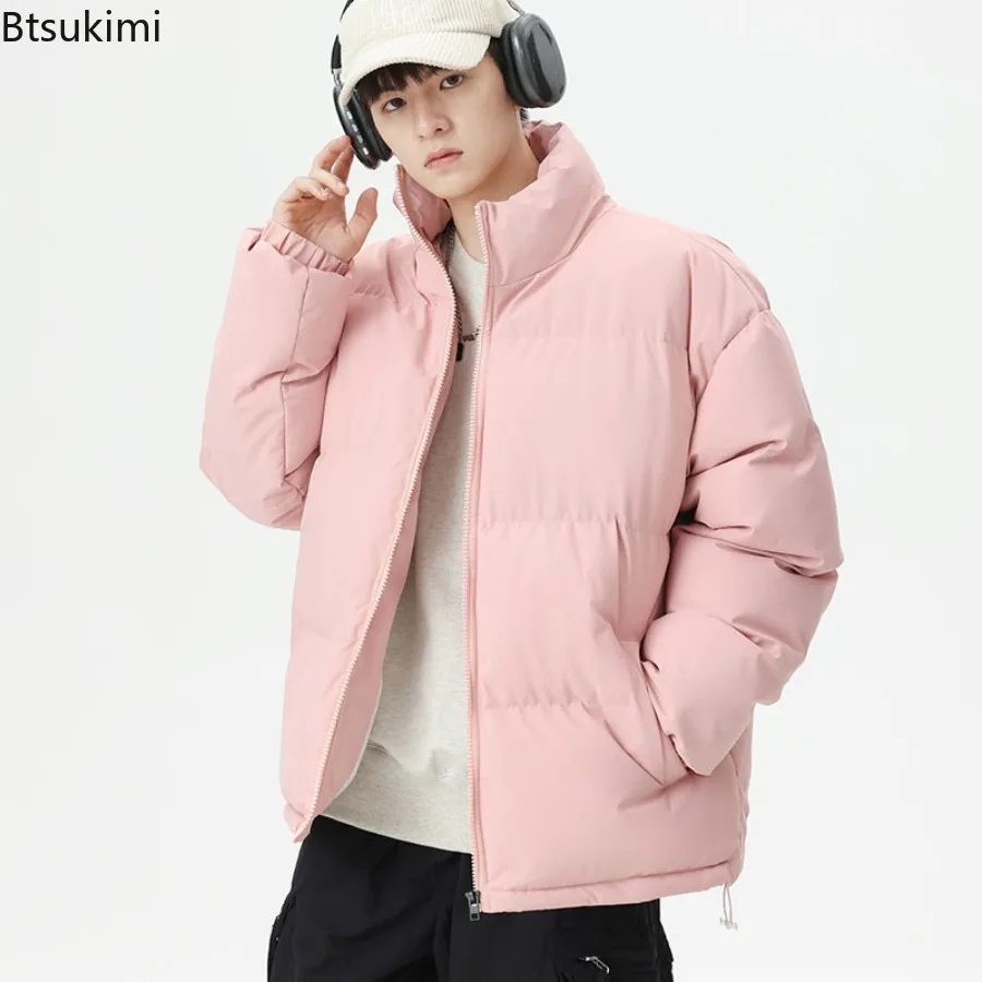 Winter Jackets 2025 Men's Casual Solid Loose Thicken Warm Parkas Coats Fashion Stand Collar Down Cotton Jackets Couple Outerwear