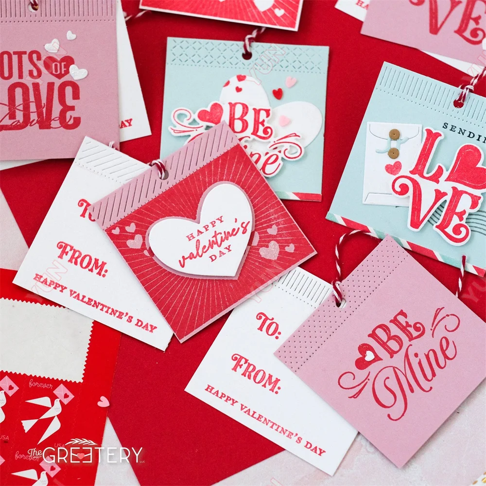 Scrapbooking Valentinstag Stirbt Luftpost Grenze Schablone Scripted Sentiments Vintage Typ Stempel Cut Combo Sterben DIY Karte Geschenk Stirbt