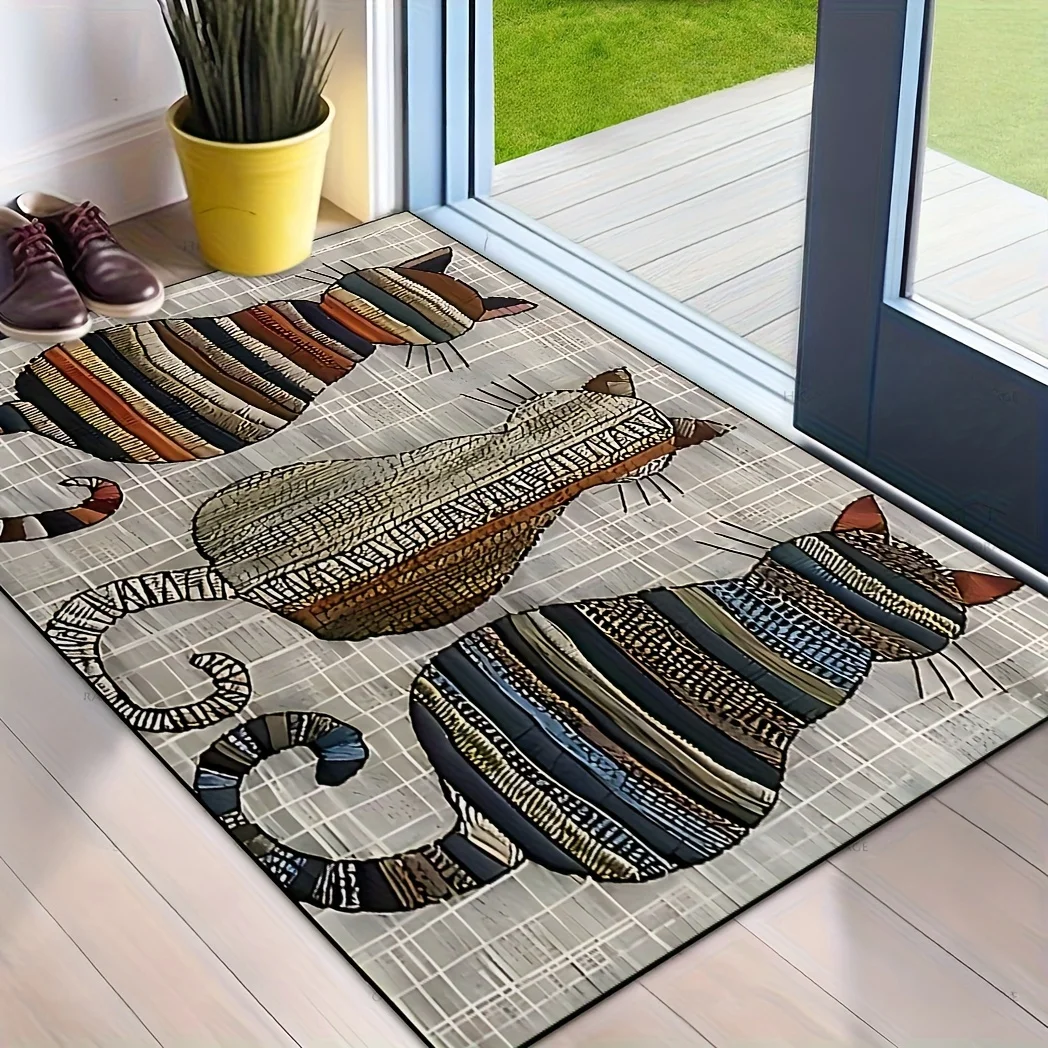 

VIKAMA Cute Cat Back View Print Outdoor Door Mat, Anti-Slip And Stain-Resistant Bathroom And Kitchen Carpet Home Decoration